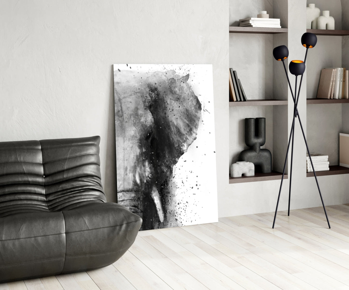 Ink Splatter Elephant Head Glass Wall Art