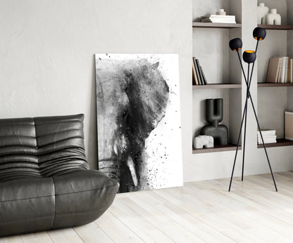 Ink Splatter Elephant Head Glass Wall Art