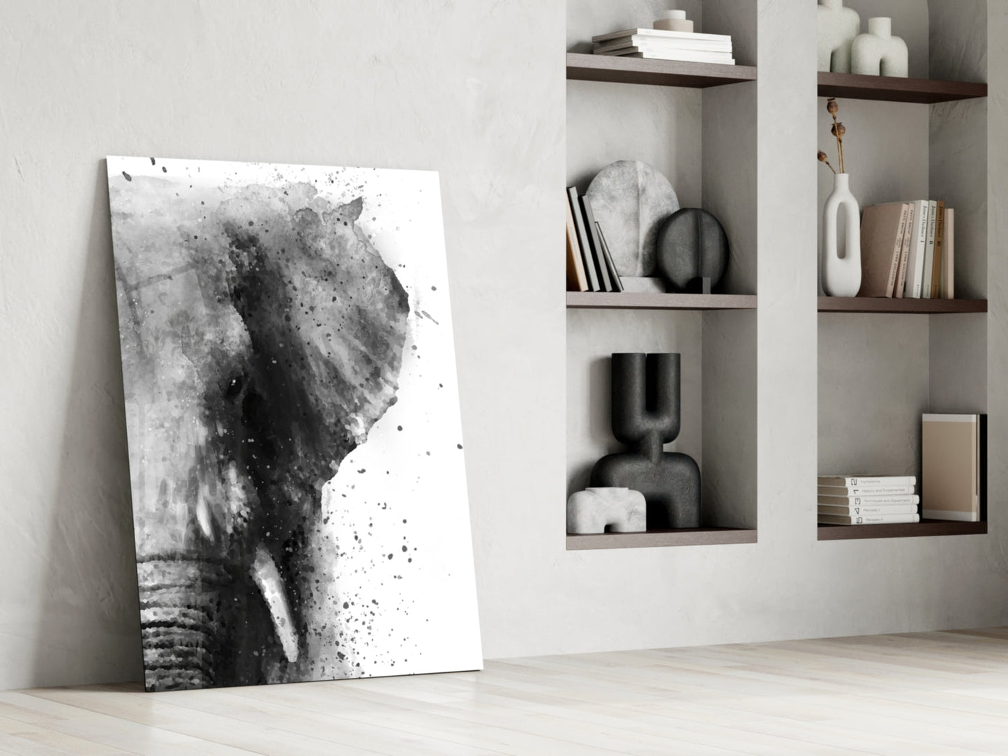 Ink Splatter Elephant Head Glass Wall Art