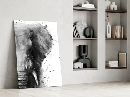 Ink Splatter Elephant Head Glass Wall Art