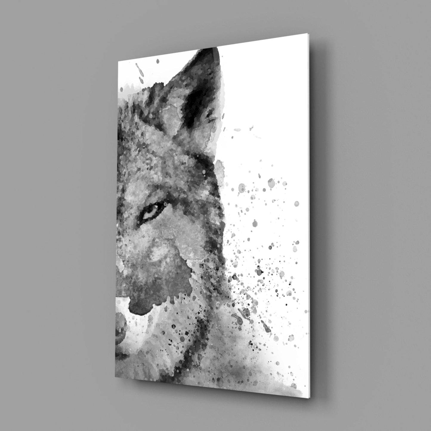Watercolor Half Face Wolf Glass Wall Art