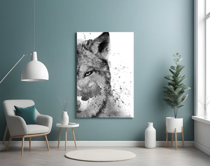 Watercolor Half Face Wolf Glass Wall Art
