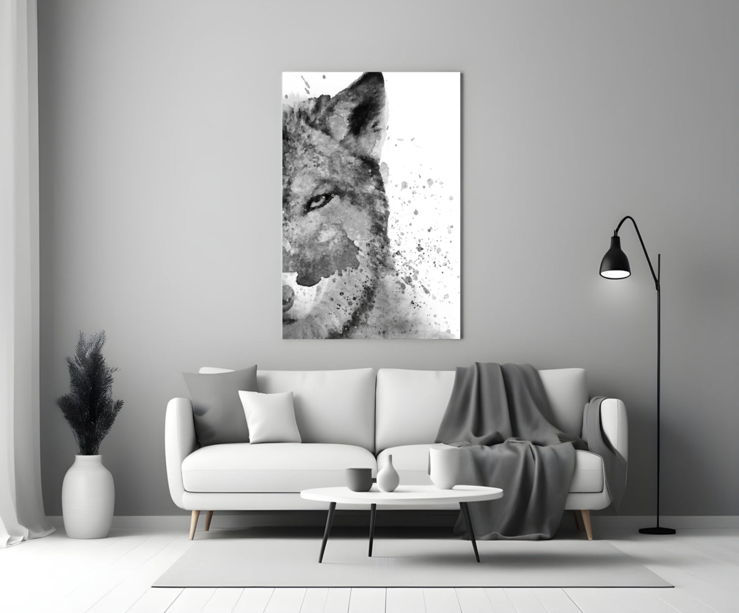 Watercolor Half Face Wolf Glass Wall Art