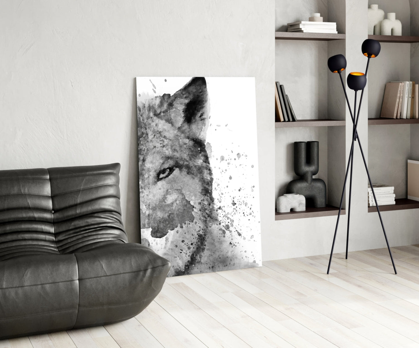Watercolor Half Face Wolf Glass Wall Art