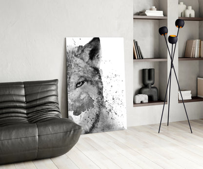 Watercolor Half Face Wolf Glass Wall Art