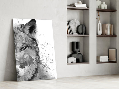 Watercolor Half Face Wolf Glass Wall Art