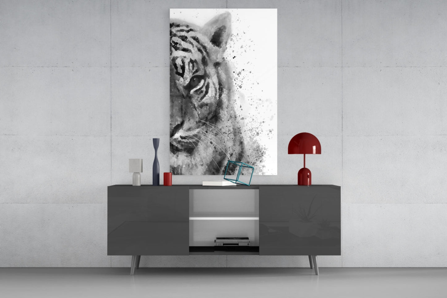 Ink Splatter Tiger Head Glass Wall Art