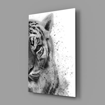 Ink Splatter Tiger Head Glass Wall Art