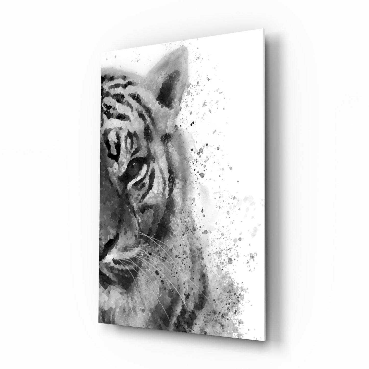 Ink Splatter Tiger Head Glass Wall Art