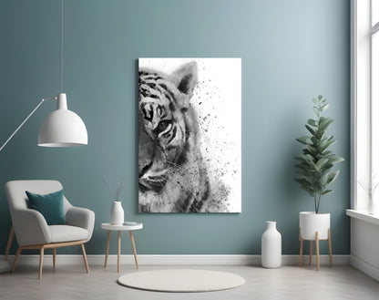 Ink Splatter Tiger Head Glass Wall Art