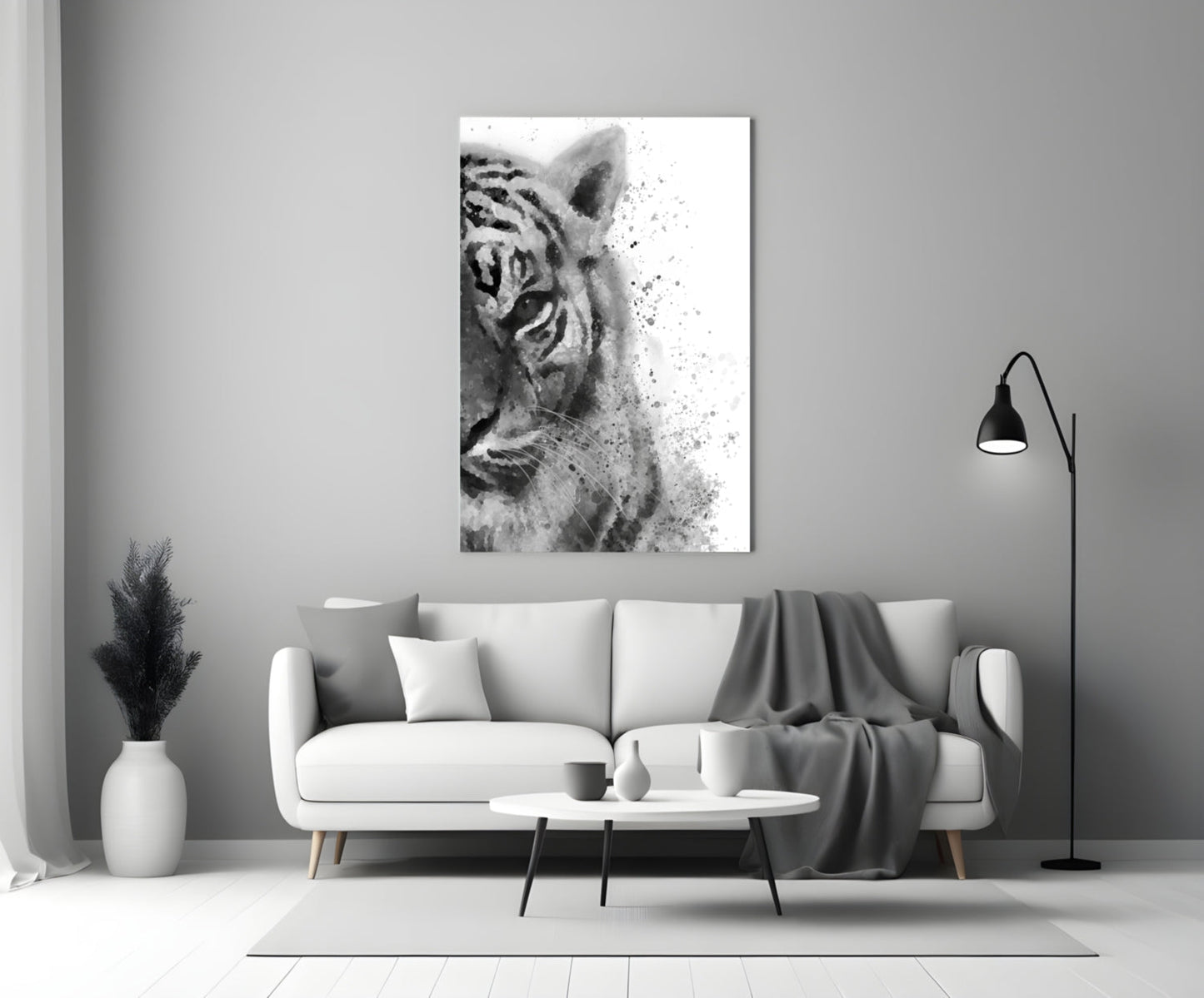 Ink Splatter Tiger Head Glass Wall Art