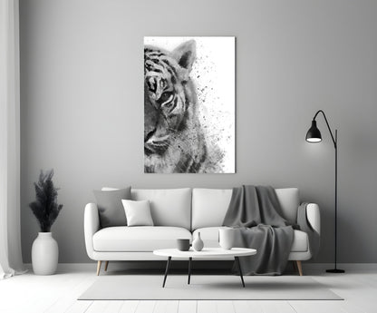Ink Splatter Tiger Head Glass Wall Art