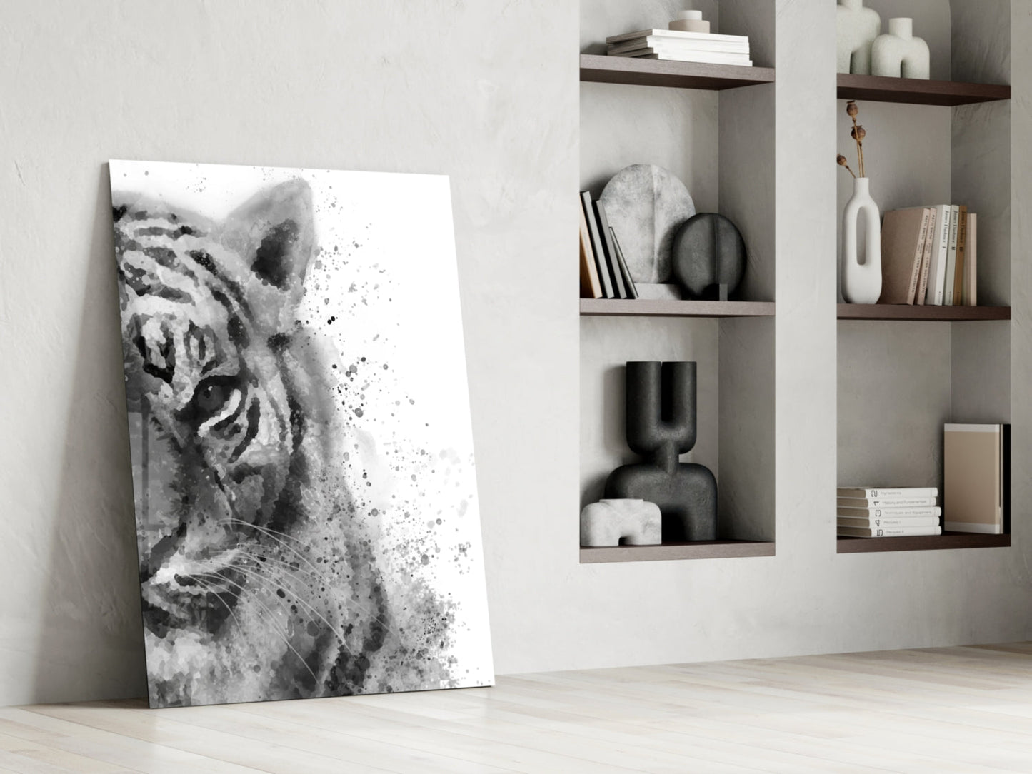 Ink Splatter Tiger Head Glass Wall Art