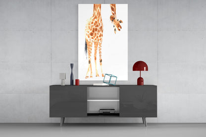 Mother and Baby Giraffe Glass Wall Art