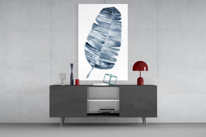 Indigo Watercolor Banana Leaf Glass Wall Art