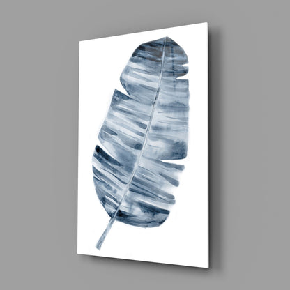 Indigo Watercolor Banana Leaf Glass Wall Art