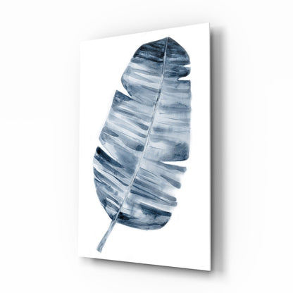Indigo Watercolor Banana Leaf Glass Wall Art
