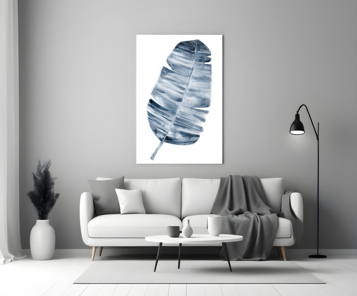 Indigo Watercolor Banana Leaf Glass Wall Art
