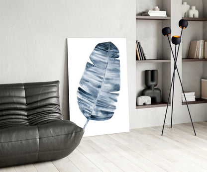 Indigo Watercolor Banana Leaf Glass Wall Art