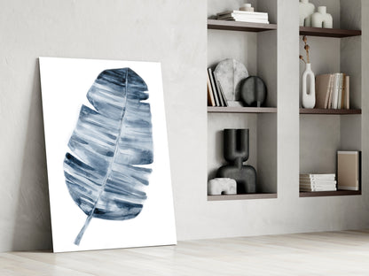 Indigo Watercolor Banana Leaf Glass Wall Art
