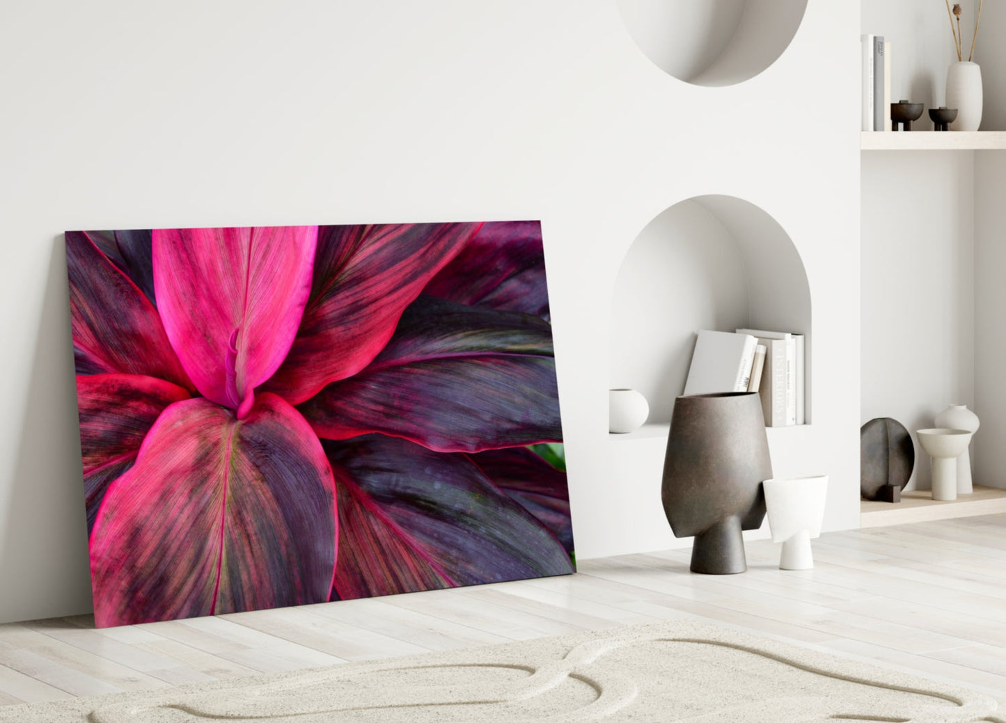 Magenta Cordyline Leaves Glass Wall Art