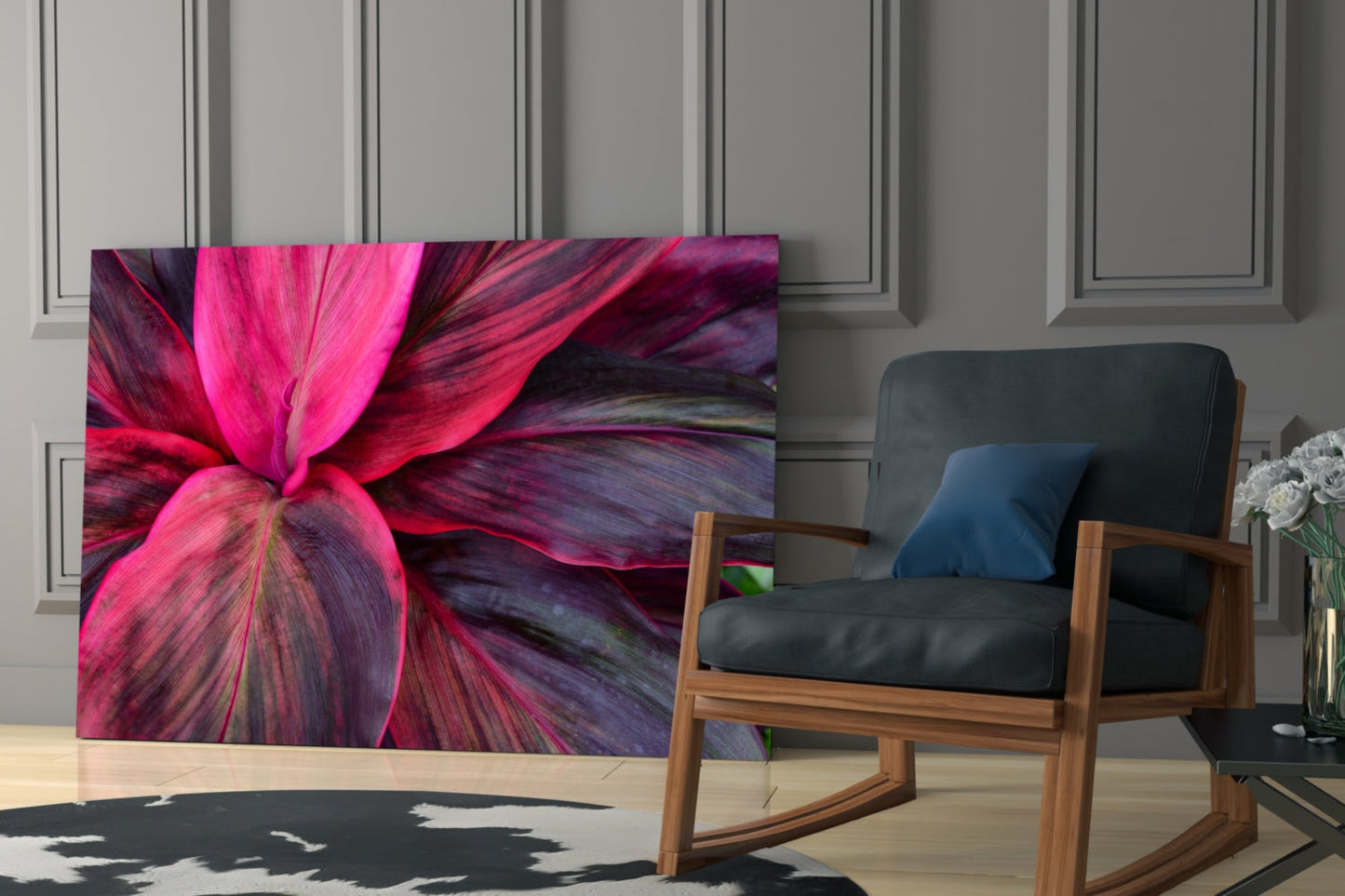 Magenta Cordyline Leaves Glass Wall Art