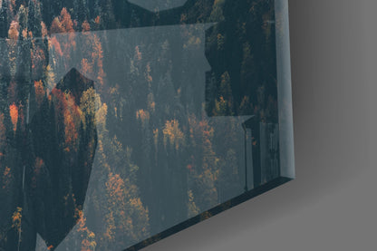 Misty Autumn Forest Slope Glass Wall Art