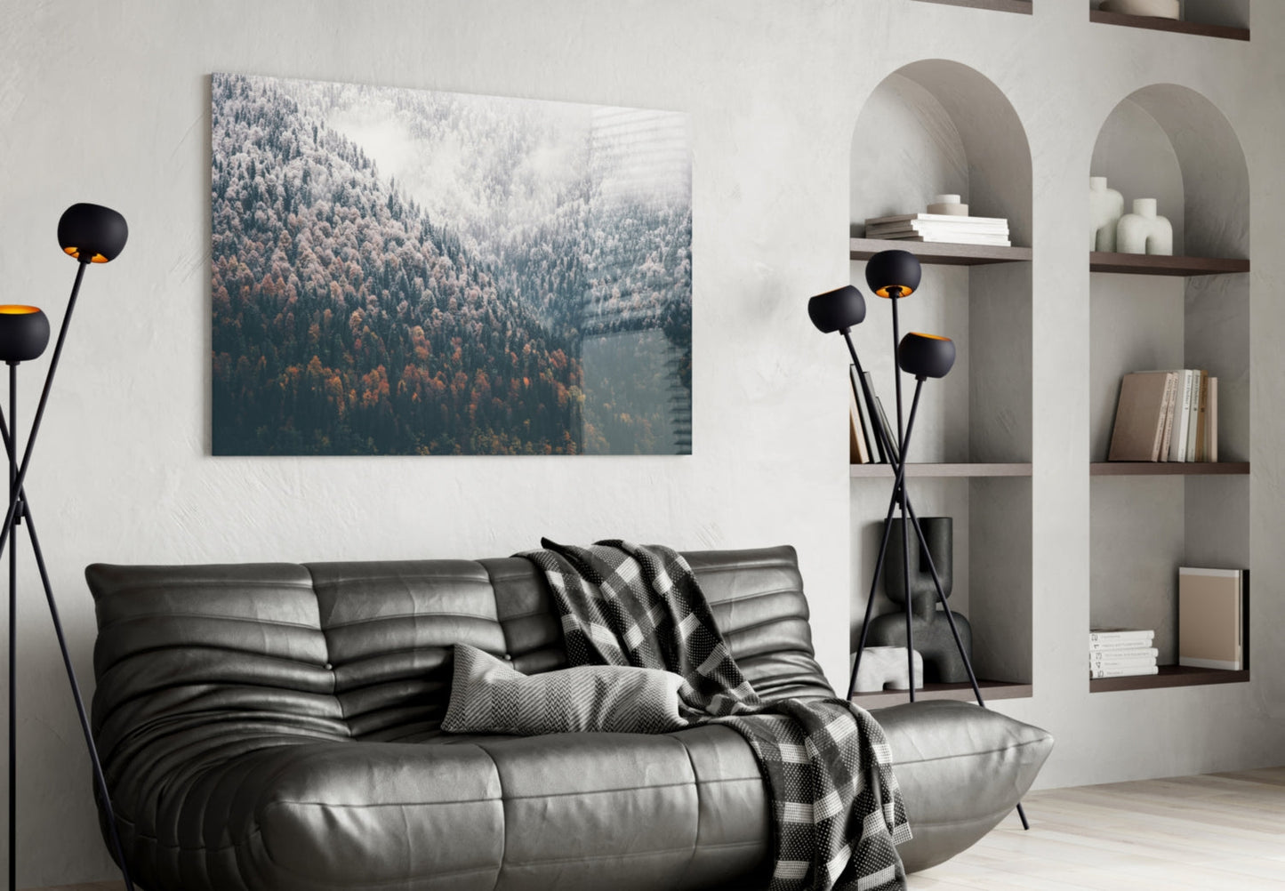Misty Autumn Forest Slope Glass Wall Art