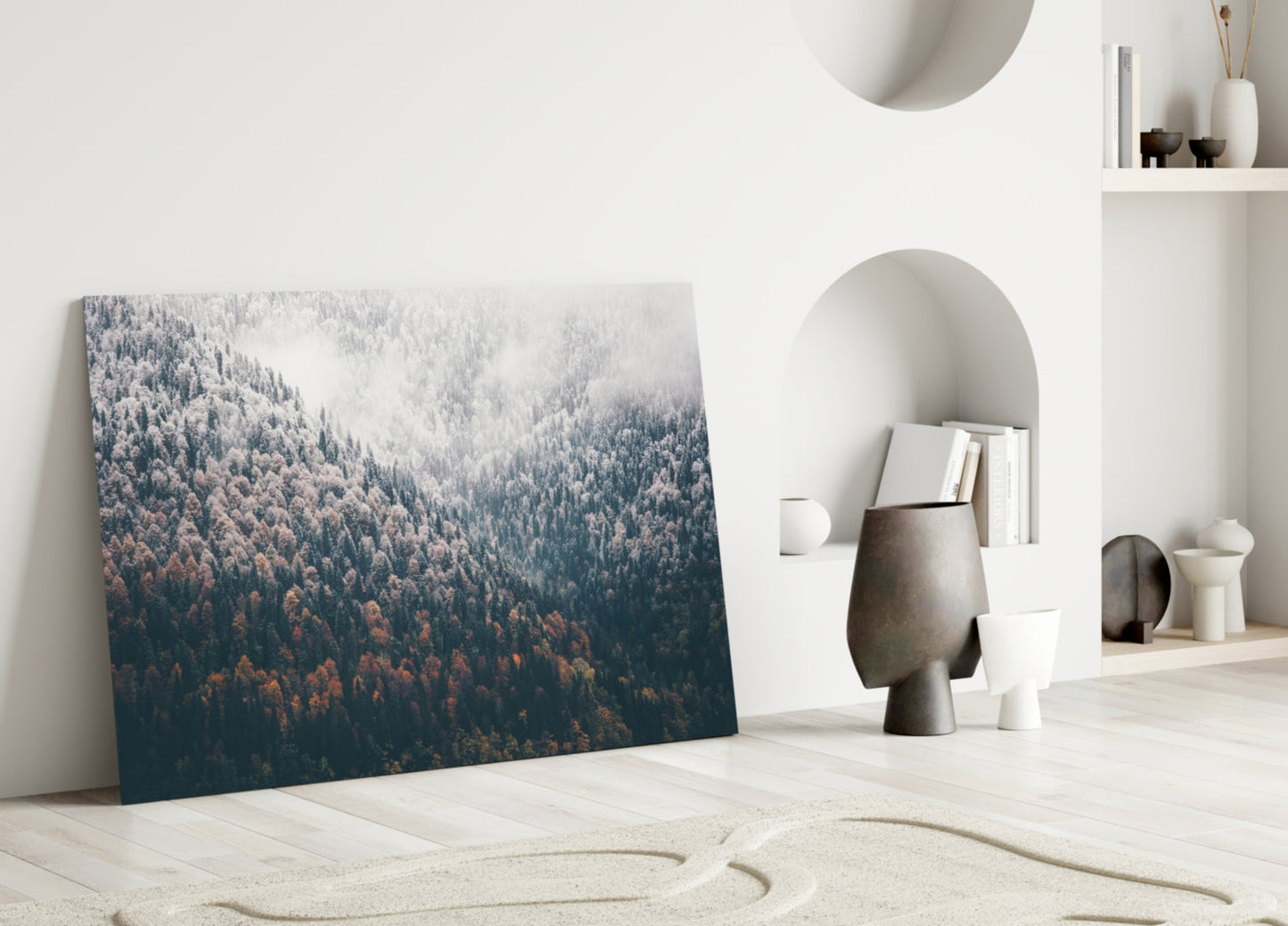 Misty Autumn Forest Slope Glass Wall Art
