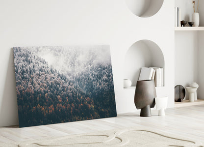 Misty Autumn Forest Slope Glass Wall Art