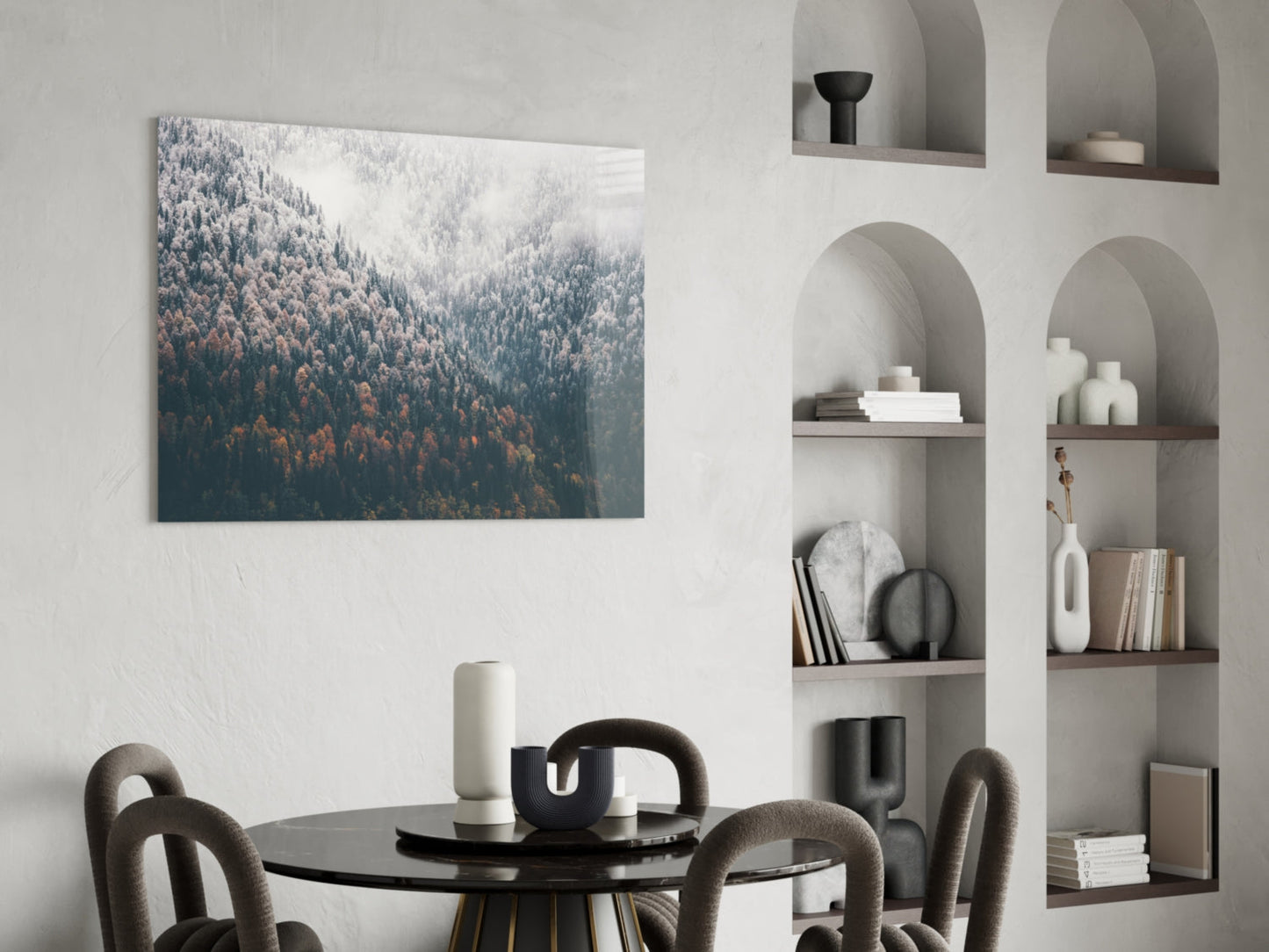Misty Autumn Forest Slope Glass Wall Art
