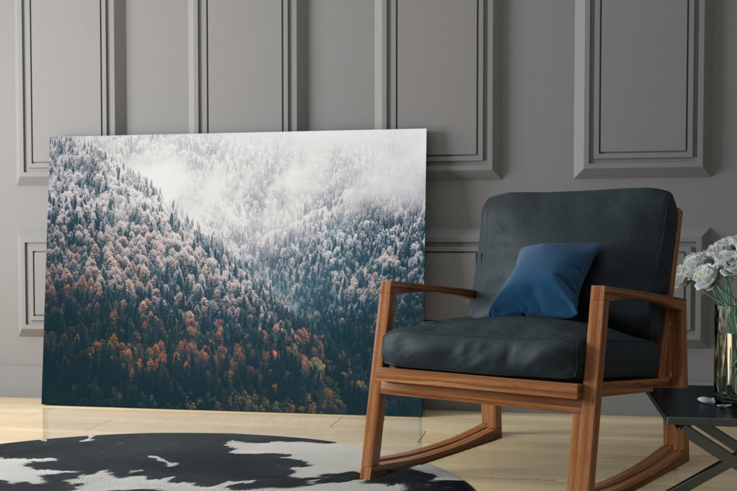Misty Autumn Forest Slope Glass Wall Art