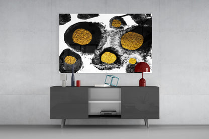 Black and Gold Ink Circles Glass Wall Art