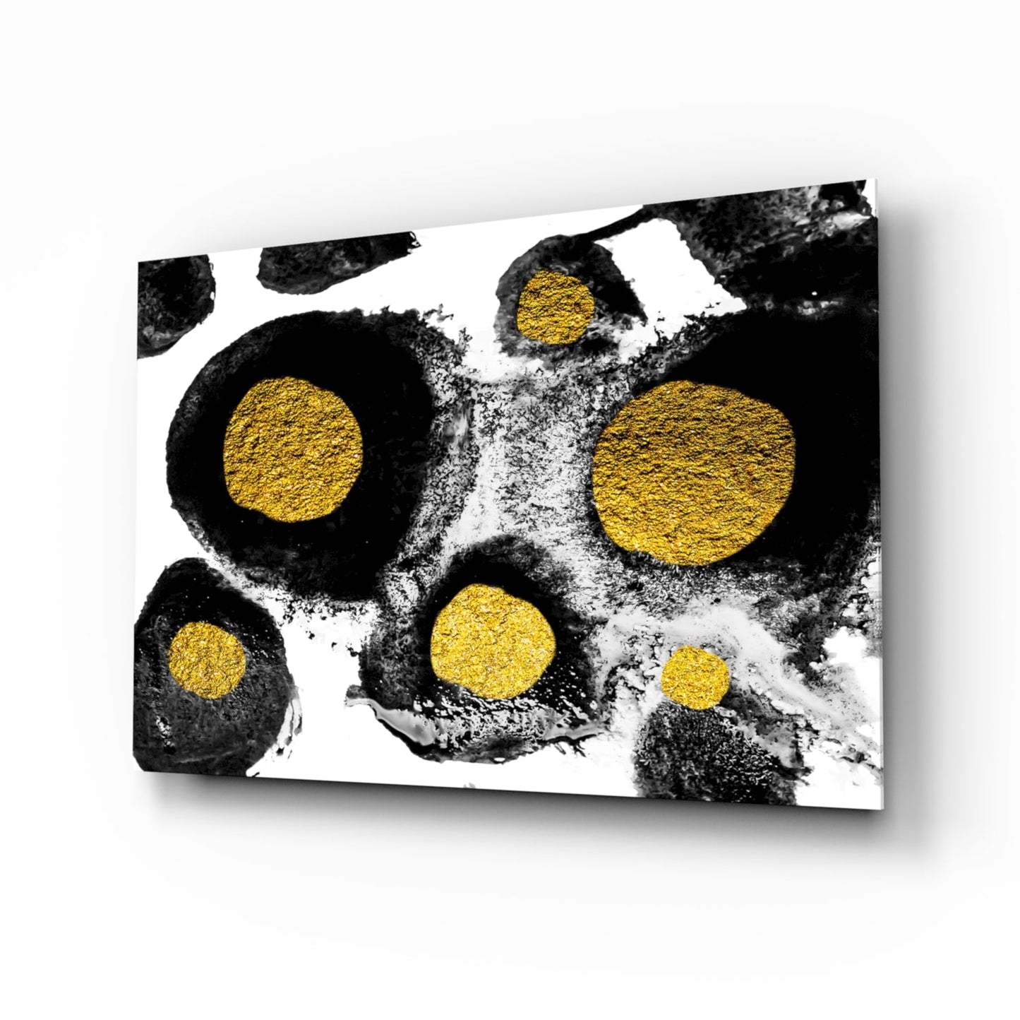 Black and Gold Ink Circles Glass Wall Art
