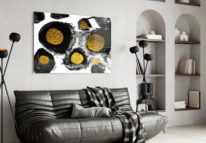 Black and Gold Ink Circles Glass Wall Art