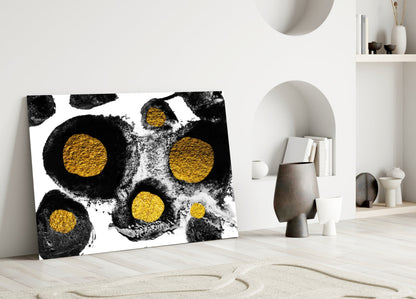 Black and Gold Ink Circles Glass Wall Art