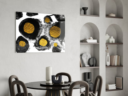 Black and Gold Ink Circles Glass Wall Art