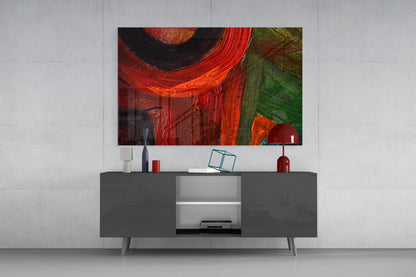 Red Green Oil Brushstroke Glass Wall Art