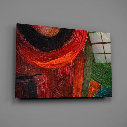 Red Green Oil Brushstroke Glass Wall Art