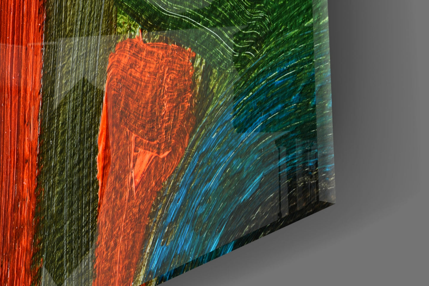 Red Green Oil Brushstroke Glass Wall Art