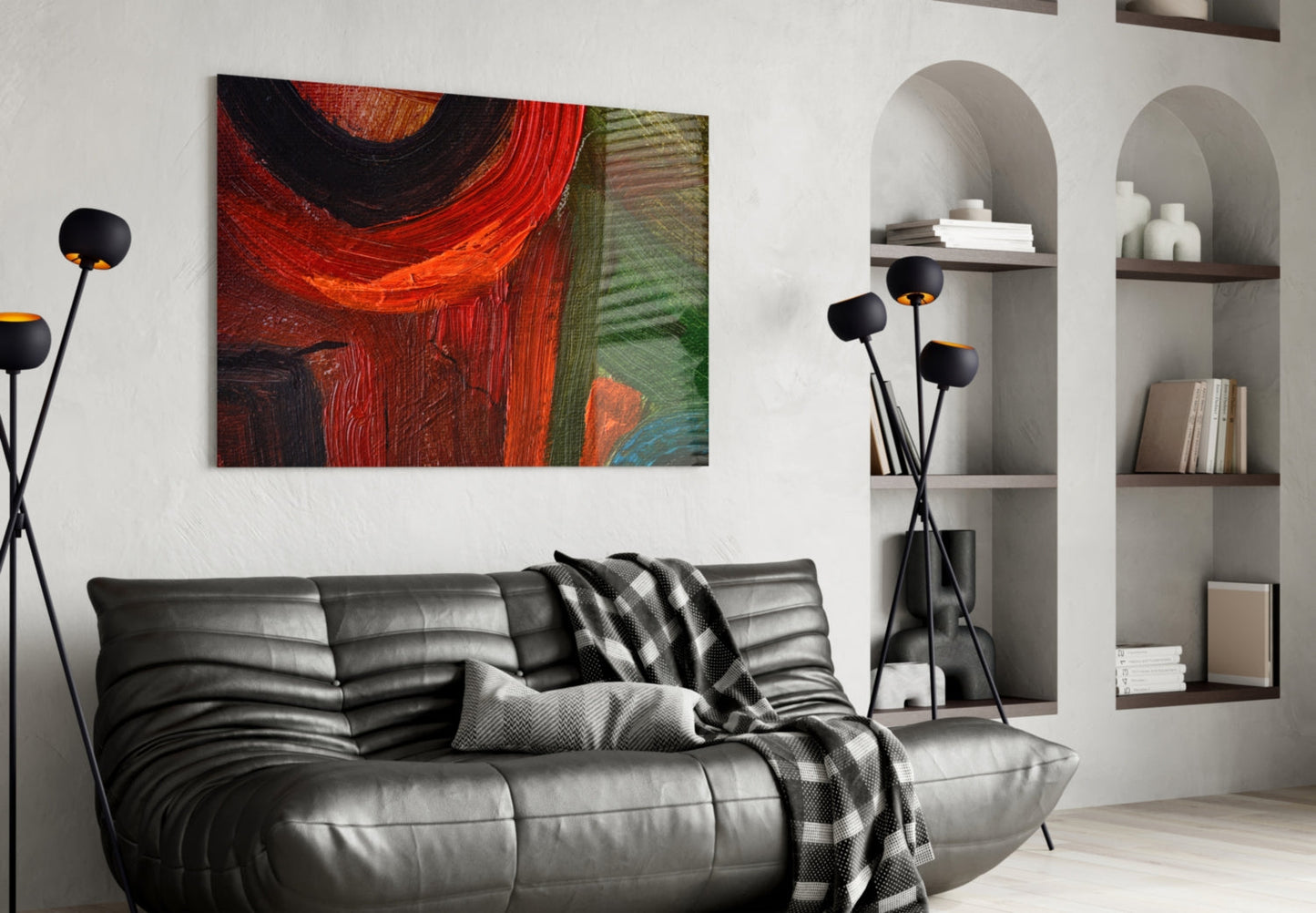 Red Green Oil Brushstroke Glass Wall Art