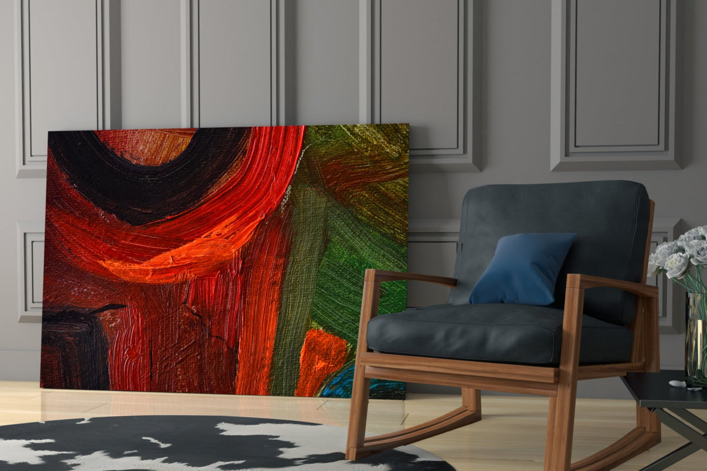 Red Green Oil Brushstroke Glass Wall Art