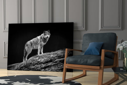 Wolf on Rocky Ridge Glass Wall Art
