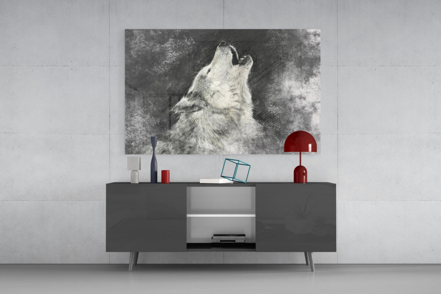 Howling Wolf Sketch Glass Wall Art