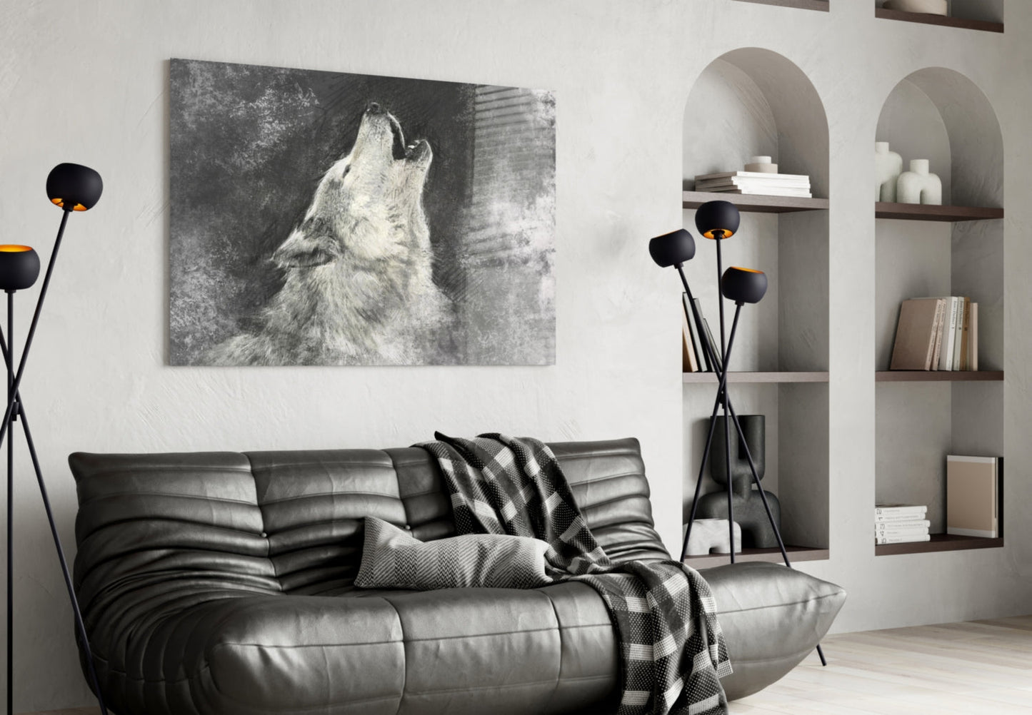 Howling Wolf Sketch Glass Wall Art