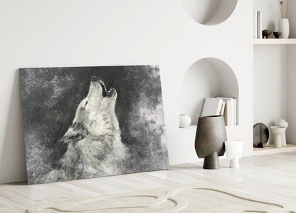 Howling Wolf Sketch Glass Wall Art