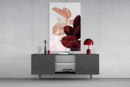 Blush Burgundy Rubber Leaves Glass Wall Art