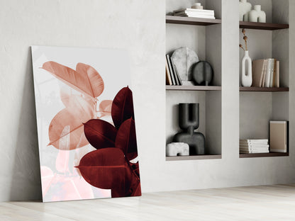 Blush Burgundy Rubber Leaves Glass Wall Art