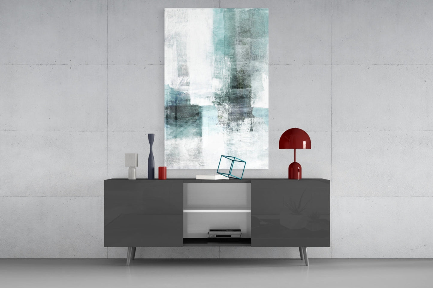 Teal White Minimalist Blocks Glass Wall Art