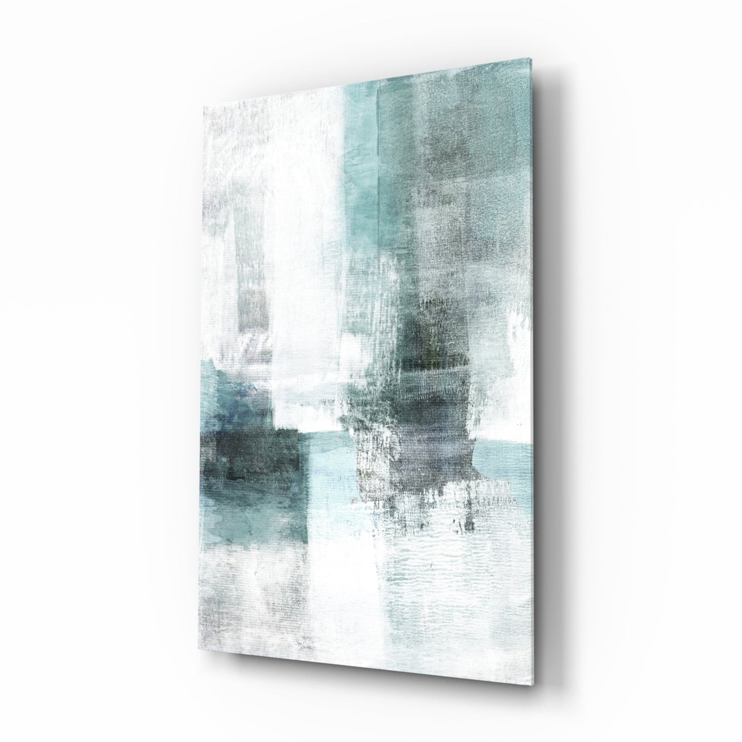 Teal White Minimalist Blocks Glass Wall Art